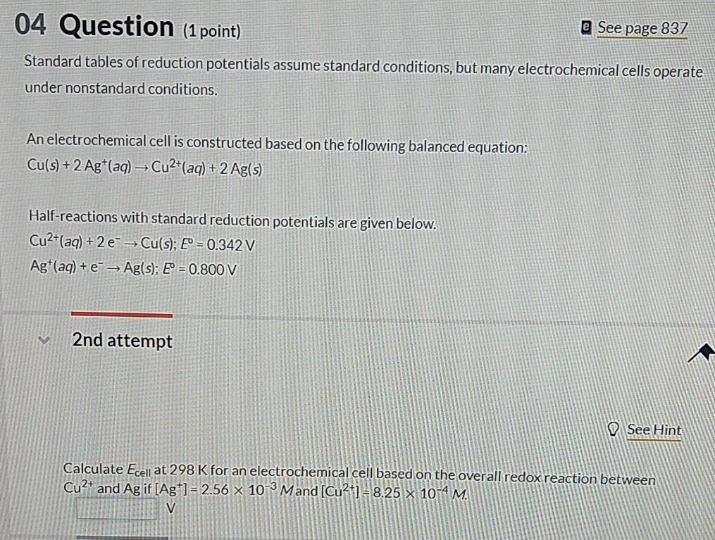 Solved 04 Question (1 point) e See page 837 Standard tables | Chegg.com