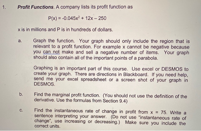 Solved 1. Profit Functions. A company lists its profit | Chegg.com