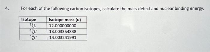 Solved For each of the following carbon isotopes, calculate | Chegg.com