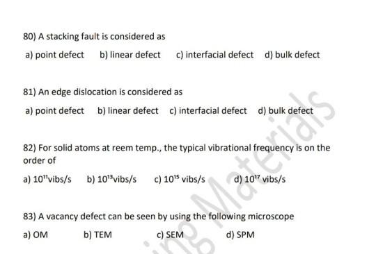 Solved 80) A stacking fault is considered as a) point defect | Chegg.com