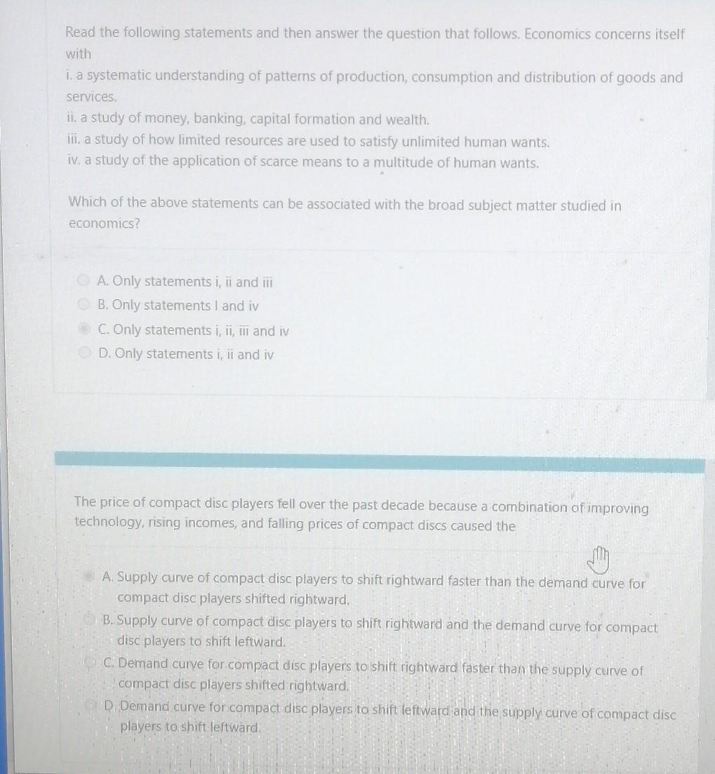 Solved Read the following statements and then answer the | Chegg.com