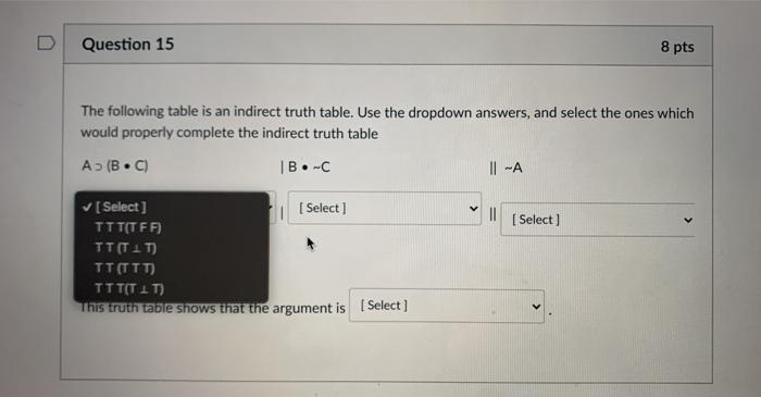 Solved Question 15 8 pts The following table is an indirect | Chegg.com