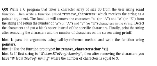 Solved Q3) Write a C program that takes a character array of | Chegg.com