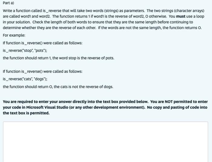 Solved Parta) Write a function called is_reverse that will | Chegg.com
