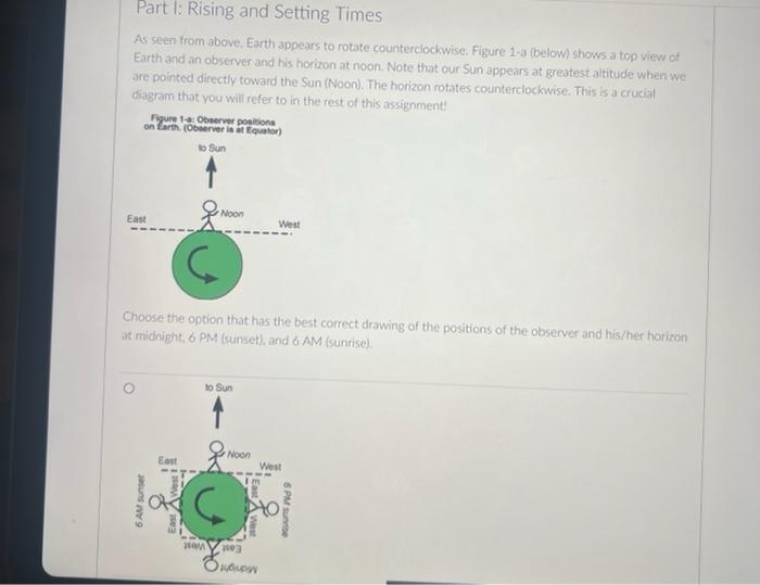 Solved Part I: Rising and Setting Times As seen from above, | Chegg.com