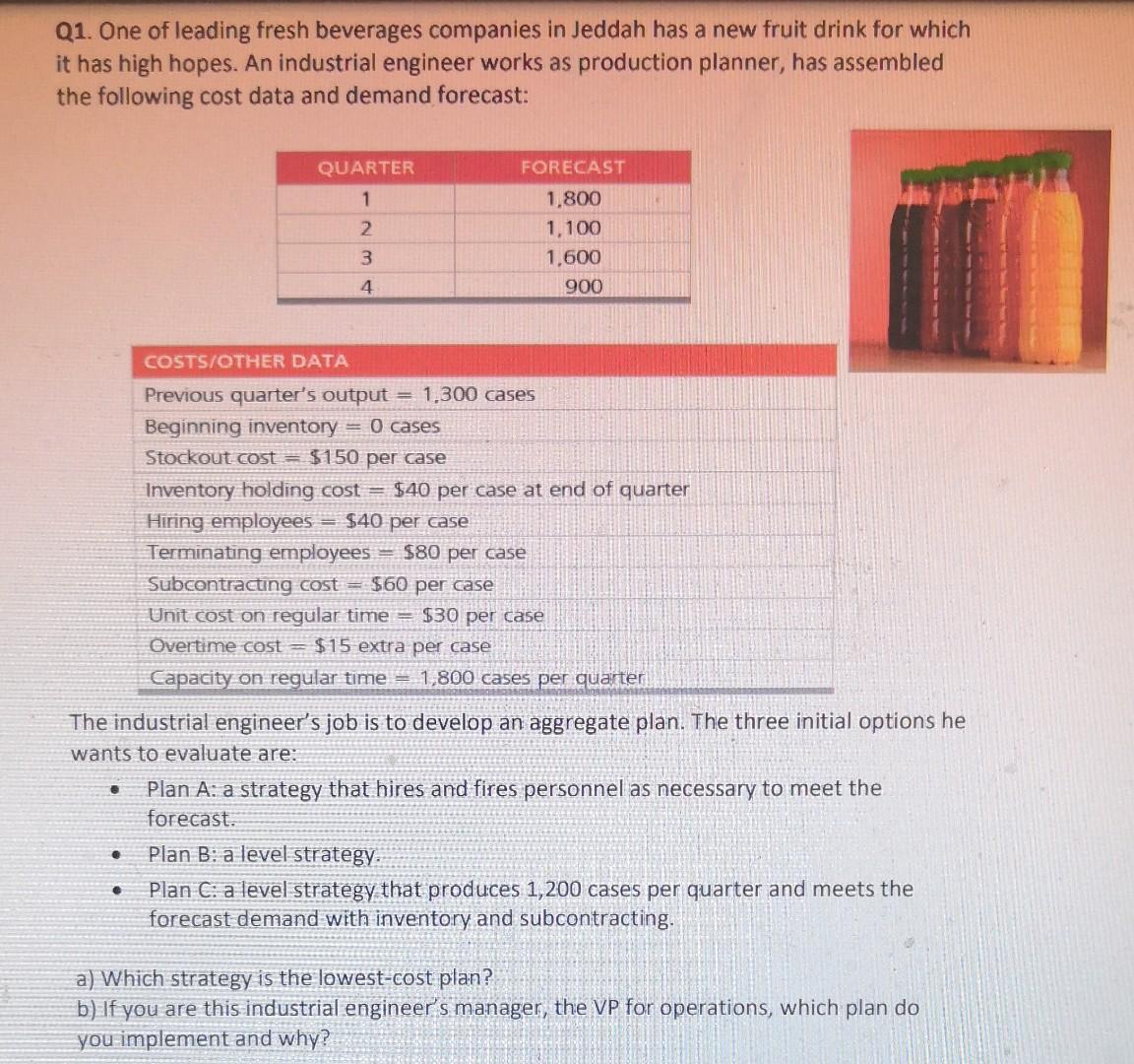 Solved Q1. One of leading fresh beverages companies in | Chegg.com