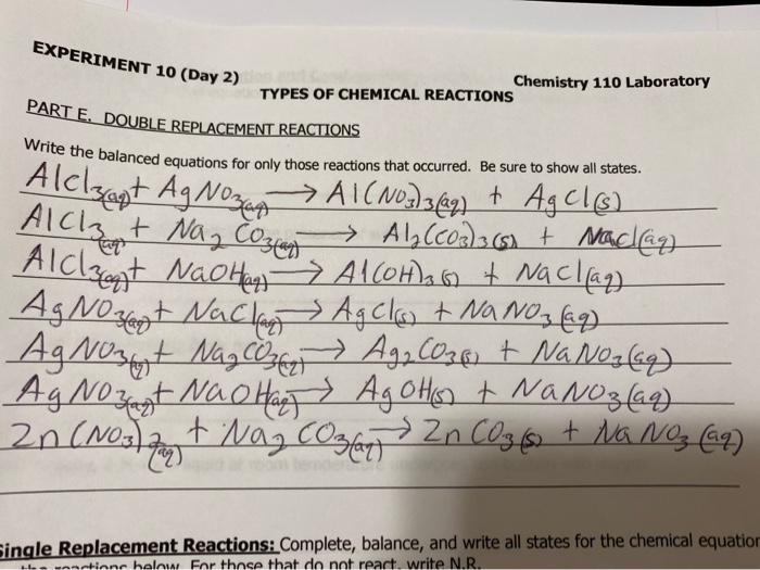 Solved Experiment 10 Day 2 Chemistry 110 Laboratory Types