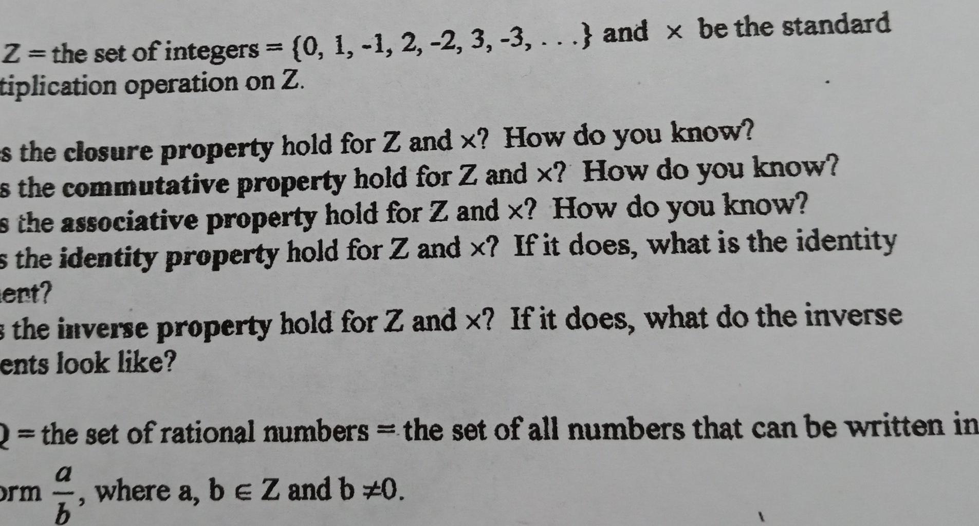 Solved Z = the set of integers = {0, 1,-1, 2, -2, 3, -3, | Chegg.com