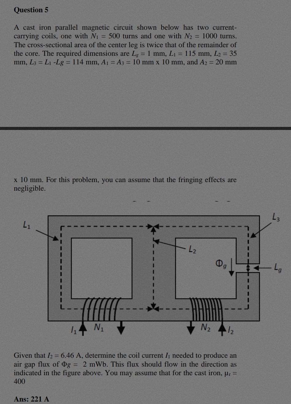 Solved A cast iron parallel magnetic circuit shown below has | Chegg.com