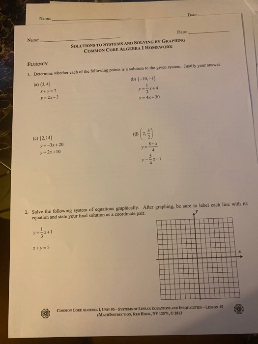 Linear Equation Solving A Review Mon Core Algebra 1 Homework Answers Tessshebaylo