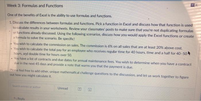Solved Week 3: Formulas and Functions One of the benefits of | Chegg.com