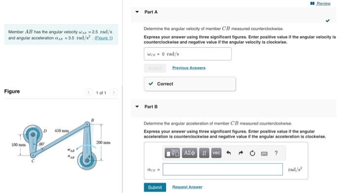 Solved Member AB has the angular velocity ω1.=2.5rad/s | Chegg.com