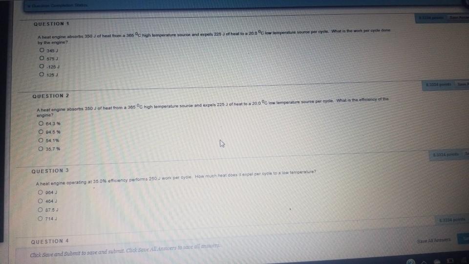 Solved QUESTION 1 A heat engine absorbs 350 J of heat from a | Chegg.com