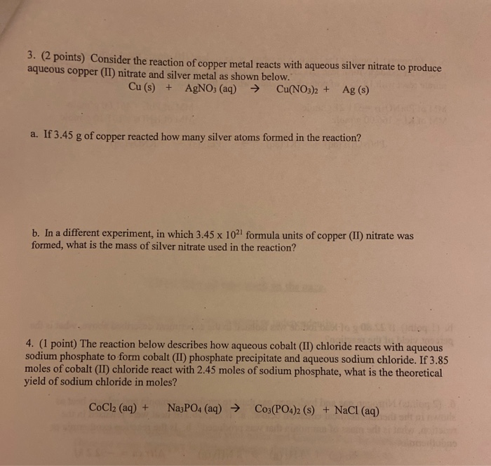 Solved 3. (2 Points) Consider The Reaction Of Copper Metal | Chegg.com