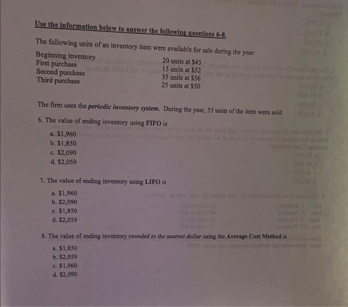 Solved Use the information below to answer the following | Chegg.com