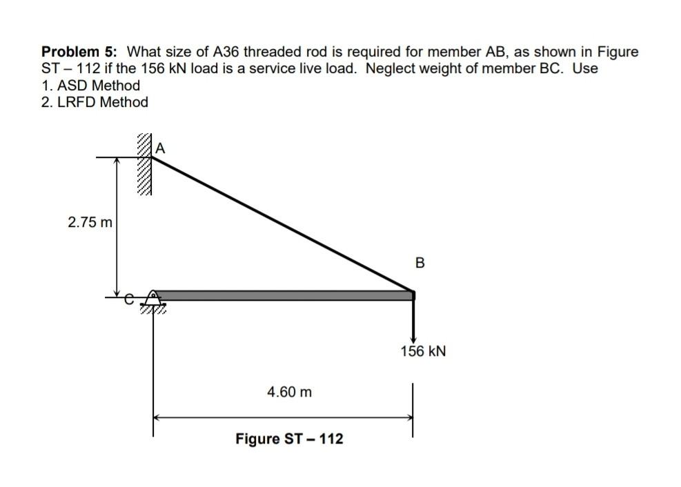 Solved Problem 5 What size of A36 threaded rod is required
