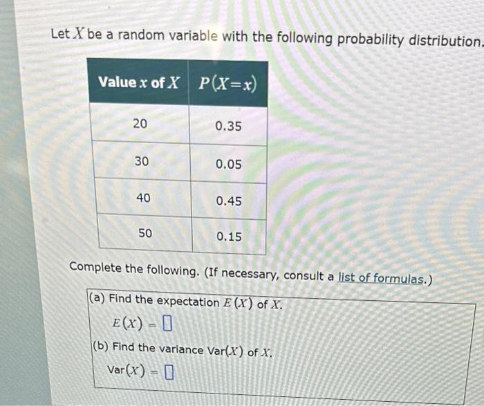 Solved let X be a random variable with the following | Chegg.com