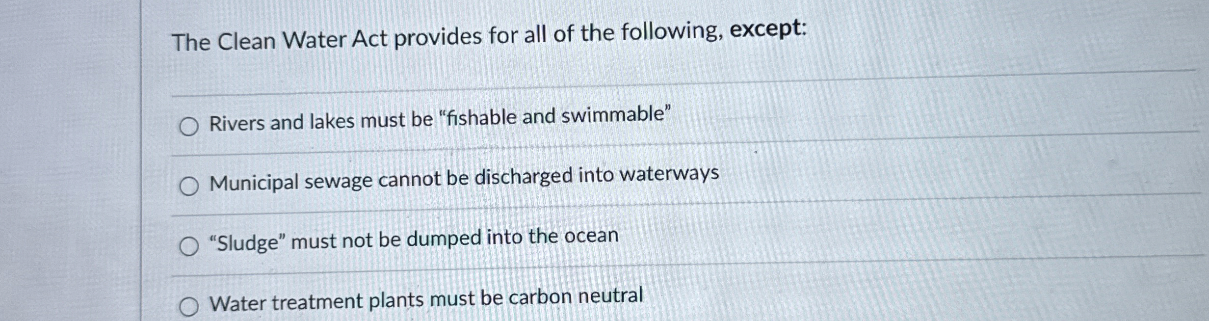 Solved The Clean Water Act provides for all of the | Chegg.com