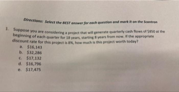 Solved Directions: Select the BEST answer for each question | Chegg.com