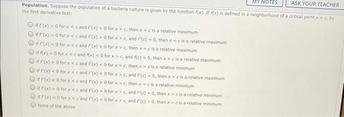 Solved Population. Suppose the population of a bacteria | Chegg.com