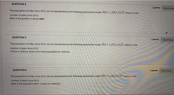Solved QUESTION 4 2 points Save Awer The population of | Chegg.com