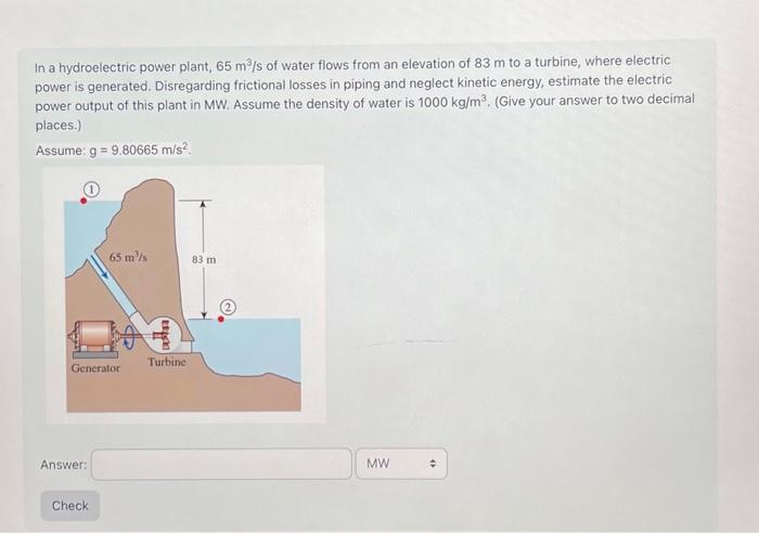 Solved In A Hydroelectric Power Plant, 65 M3/s Of Water | Chegg.com