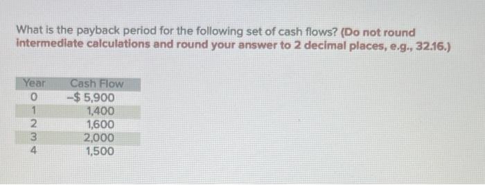 Solved What Is The Payback Period For The Following Set Of Chegg