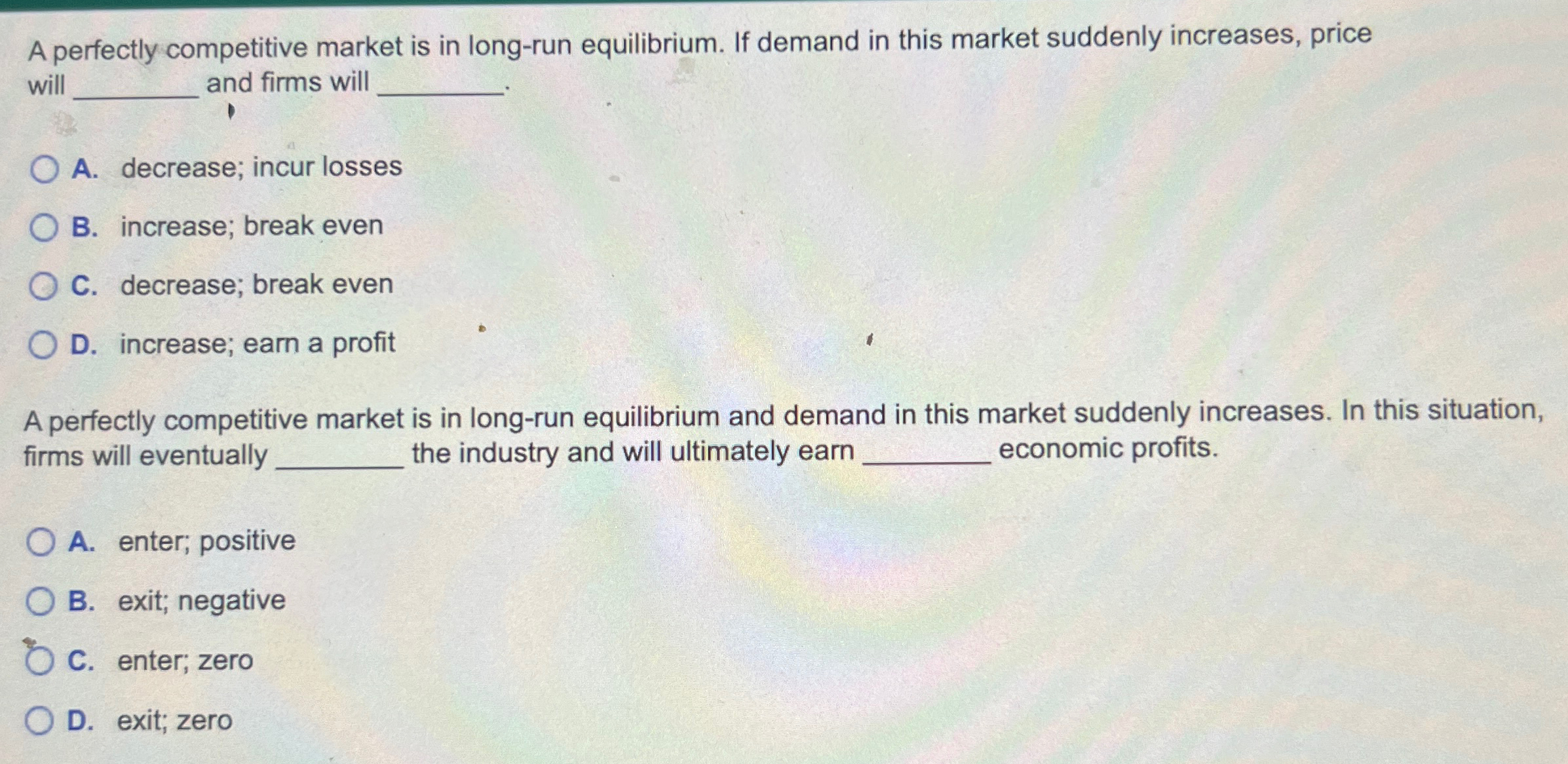 Solved A perfectly competitive market is in long-run | Chegg.com