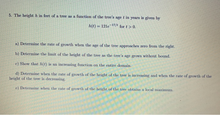 Solved 5. The height h in feet of a tree as a function of | Chegg.com