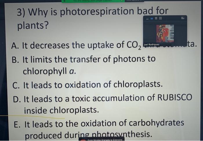 Solved in Wing 3) Why is photorespiration bad for plants? | Chegg.com