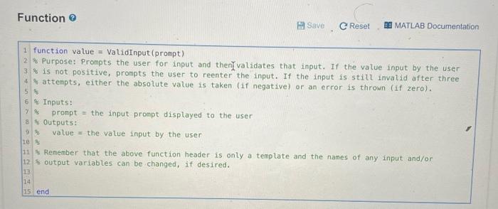 Solved Function Save C Reset 28 MATLAB Documentation 1 | Chegg.com
