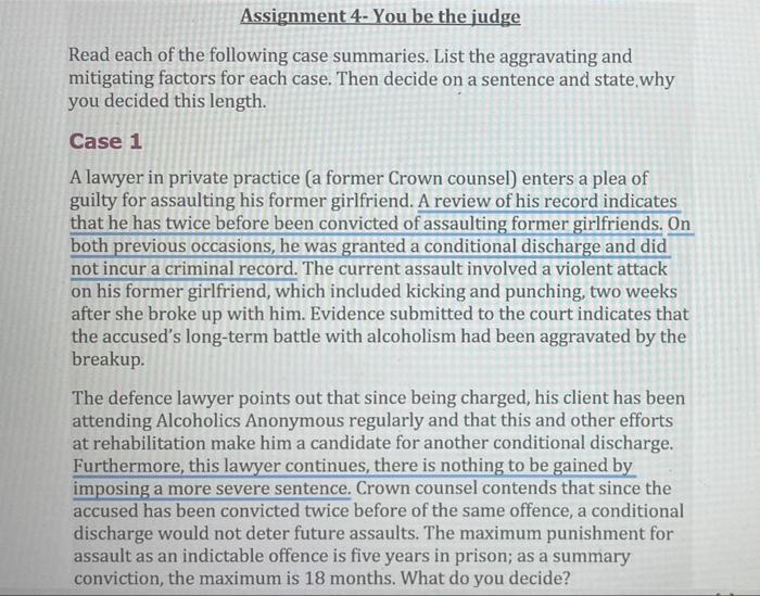 Solved a Assignment 4- You be the judge Read each of the | Chegg.com