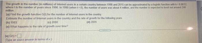 Solved The growth in the number (in millions) of Internet | Chegg.com