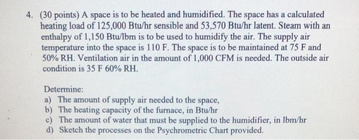 Solved 4. (30 points) A space is to be heated and | Chegg.com