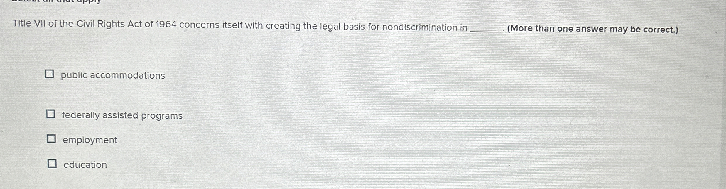 Solved Title VII of the Civil Rights Act of 1964 ﻿concerns | Chegg.com