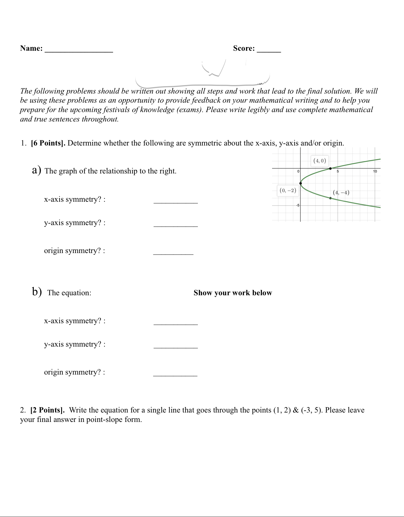 Solved Name:Score: q,The following problems should be | Chegg.com