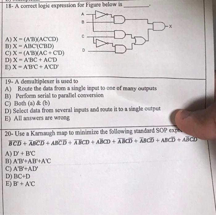 Solved 18- A correct logic expression for Figure below is A) | Chegg.com