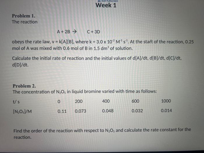 Solved Problem 1. The reaction A+2 B→C+3D obeys the rate | Chegg.com
