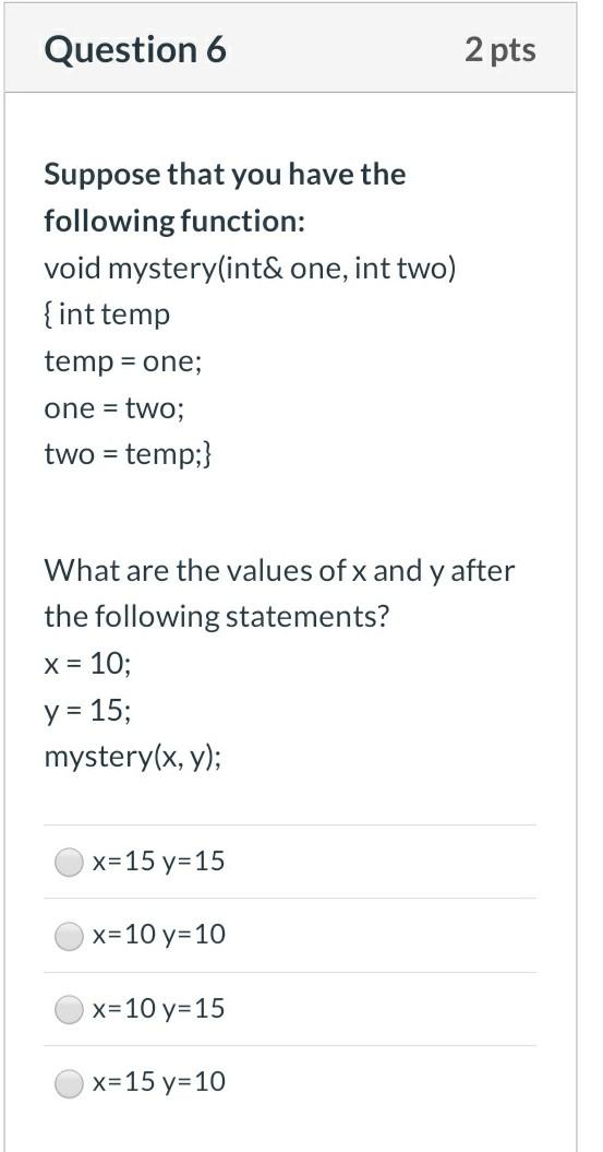 Solved Question 6 2 pts Suppose that you have the following | Chegg.com
