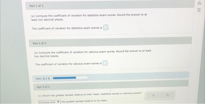 Solved Test scores: Scores on a statistics exam had a mean | Chegg.com