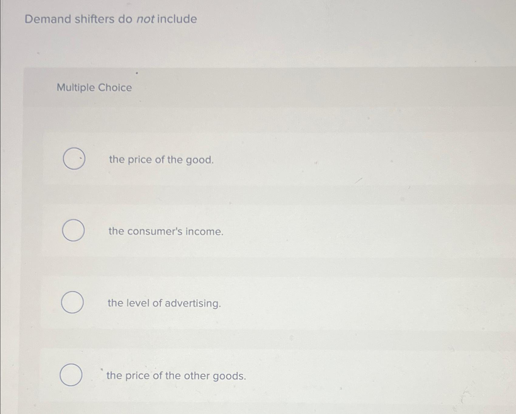 Solved Demand shifters do not includeMultiple Choicethe