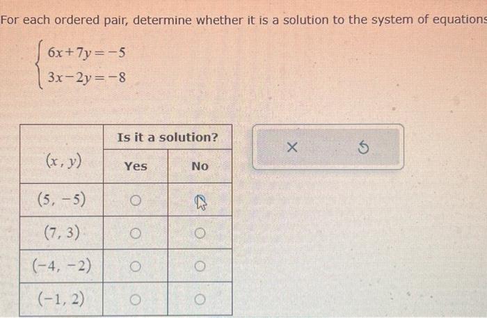 Solved for each ordered pair determine whether it is a | Chegg.com