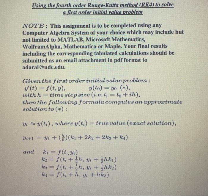 Solved Using The Fourth Order Runge-Kutta Method (RK4) To | Chegg.com