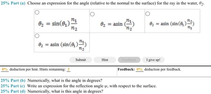 Solved (11\%) Problem 4: A ray of light is incident on an | Chegg.com