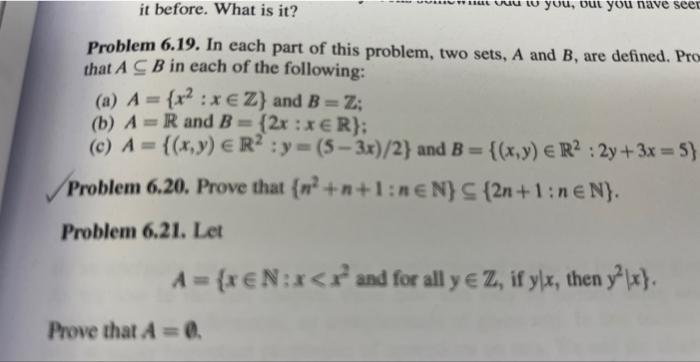 Solved Problem 6.19. In Each Part Of This Problem, Two Sets, | Chegg.com