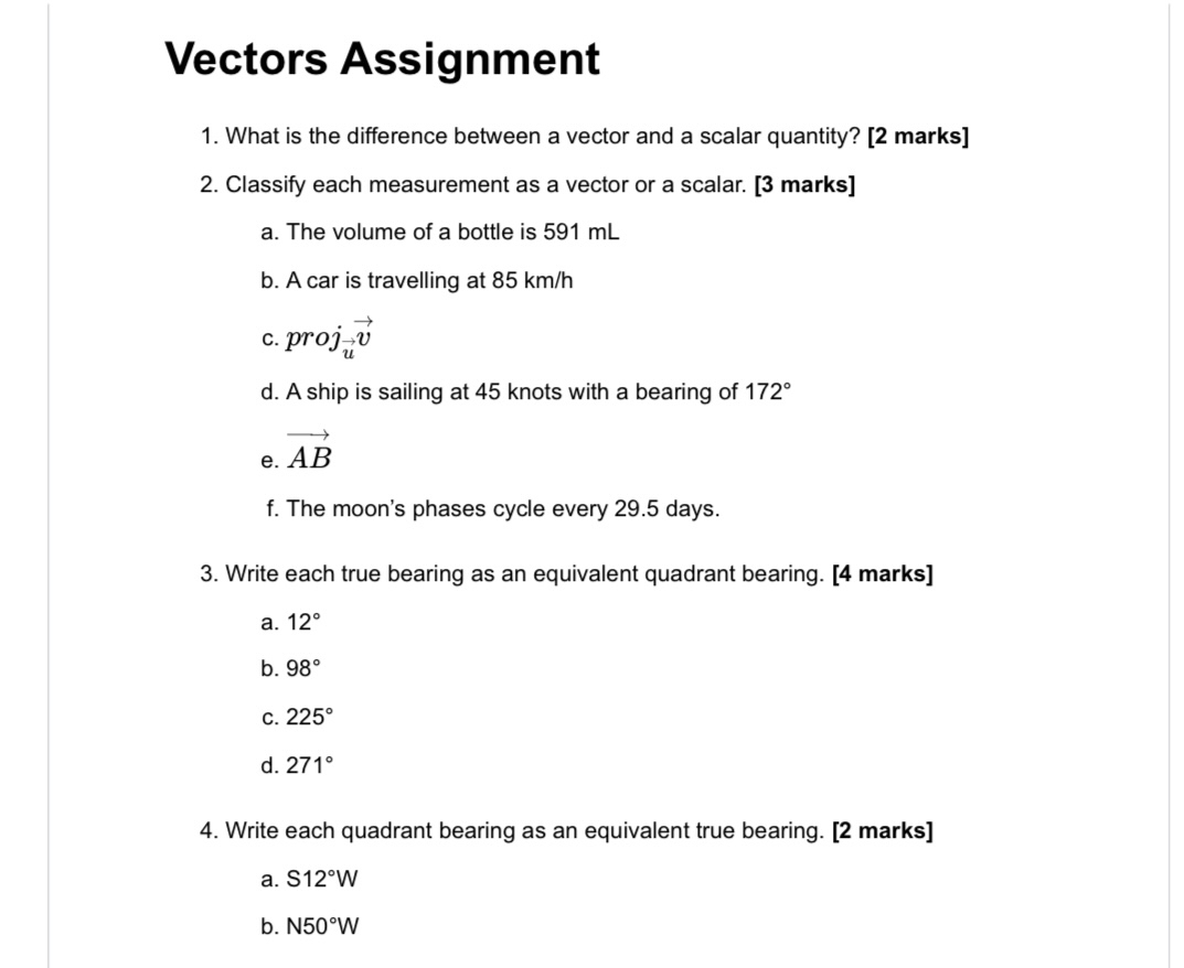Solved Vectors AssignmentWhat is the difference between a | Chegg.com