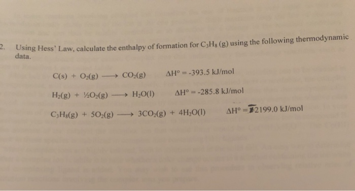 Solved 2. Using Hess' Law, Calculate The Enthalpy Of | Chegg.com