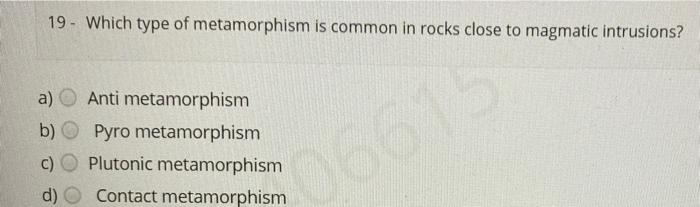 Solved 19 Which Type Of Metamorphism Is Common In Rocks