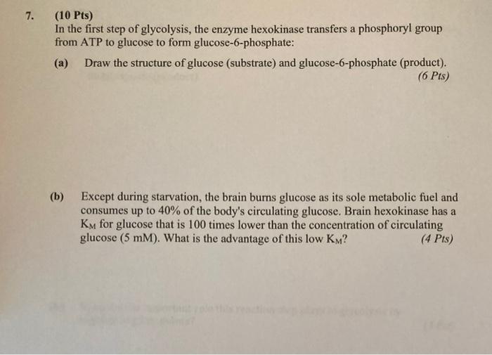 Solved 7. (10 Pts) In the first step of glycolysis, the | Chegg.com