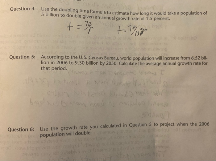 Solved Question 4 Use the doubling time formula to estimate